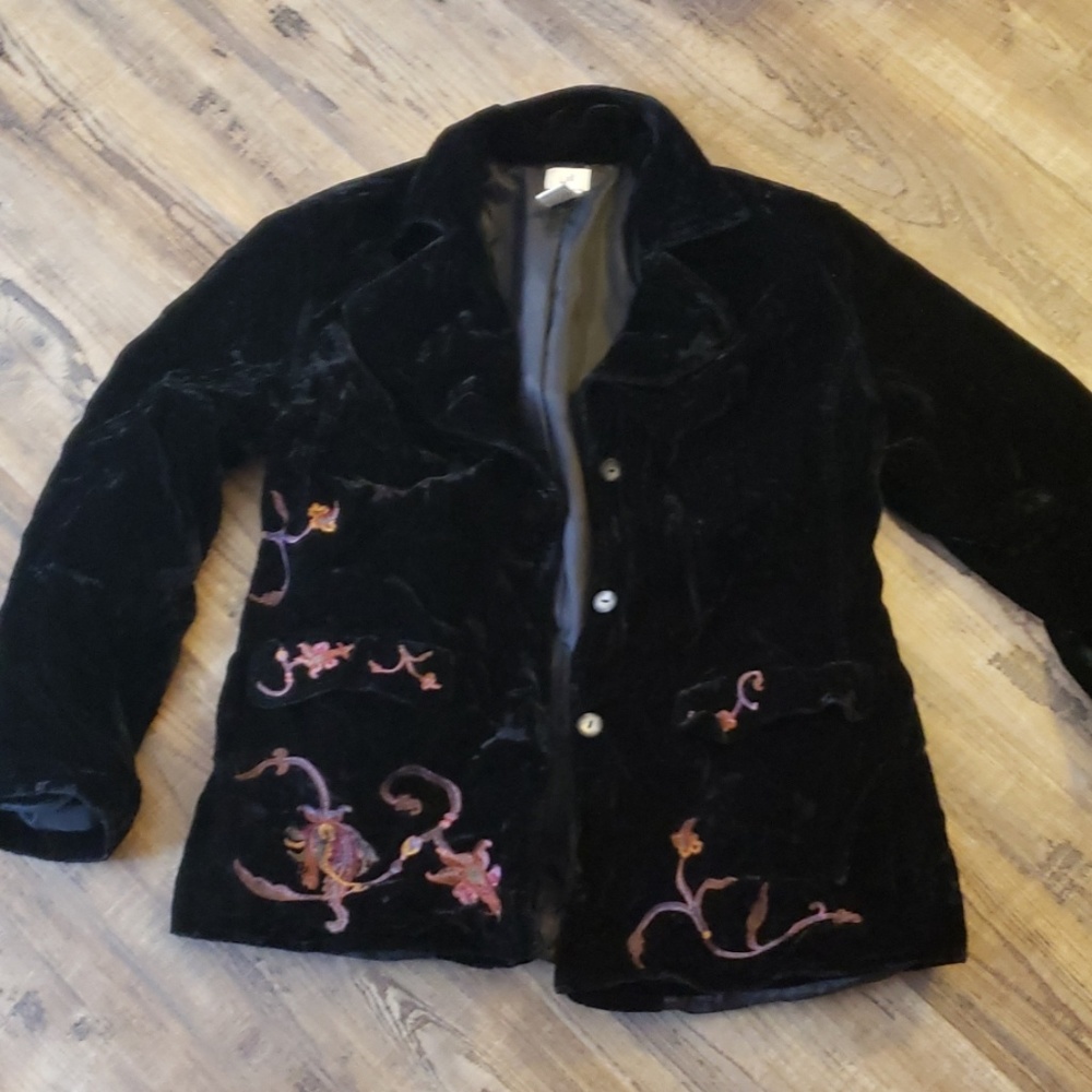 J jill blazer. Black rayon crushed velvet look